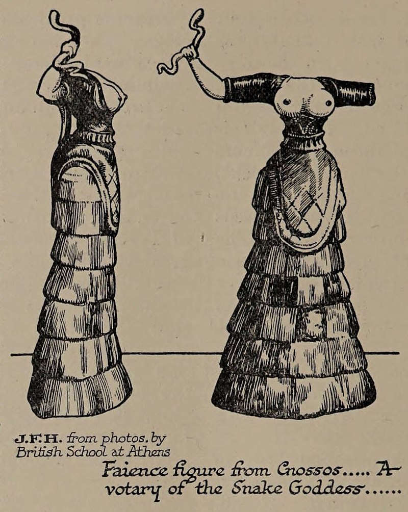 a sketch of the famous Snake Goddess figurine with the head missing
